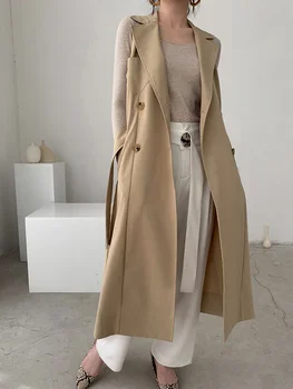 женская ветровка средней и длинной длины, весенне-осенняя одежда для меньшинств, простой и универсальный двубортный жилет, пальто