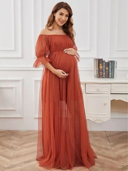 Женское платье для беременных из тюля трапециевидной формы с открытыми плечами для душа ребенка, реквизит для фотосъемки беременных, платья для беременных женщин