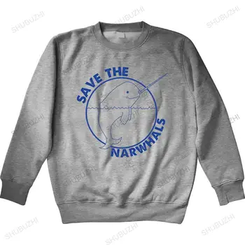 мужская толстовка с круглым вырезом и длинным рукавом Narwhal hoody Save The Narwhals, толстовка с милыми животными, Винтажная графическая ретро-надпись Cool Narwhal tops