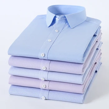Мужская рубашка в полоску/клетку с длинными рукавами из бамбукового волокна, деловая офисная рабочая одежда, классическая универсальная высококачественная рубашка 5XL