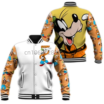 Бейсбольная куртка Disney Goofy Мужская Женская Повседневная толстовка Y2k в стиле хип-хоп, куртка Harajuku, уличная одежда, Свободное Университетское пальто, толстовка с капюшоном