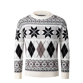 Новинка зимы 2023, мужской жаккардовый пуловер с круглым вырезом, свитер, трикотаж большого размера, модная повседневная нижняя рубашка