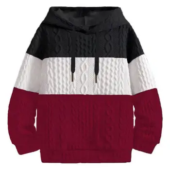 Мужской зимний топ, уютная мужская вязаная толстовка в цвет блока с эластичными манжетами на завязках, теплый Свободный Стильный зимний топ, пуловер с капюшоном
