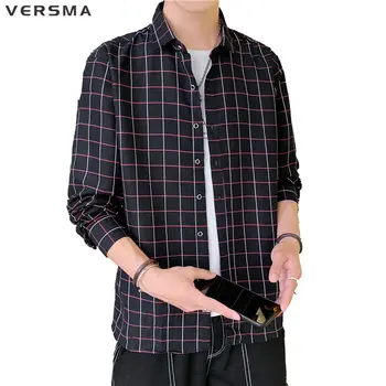 Мужские дизайнерские повседневные рубашки VERSMA, приталенная рубашка в клетку, голубая рубашка в клетку, мужские рубашки в стиле ретро с длинным рукавом, прямая поставка