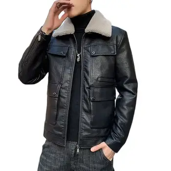 S-4XL Новая Флисовая Утолщенная Однотонная Универсальная Куртка В Корейском Стиле Slim Fit Для Отдыха, Красивая Кожаная Куртка, Мужские Кожаные Куртки