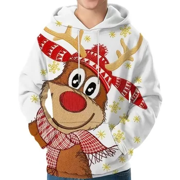 Рождественский мужской свитер, толстовки с 3D рождественским принтом Лося для мужчин, праздничная повседневная толстовка с длинным рукавом, свободная одежда большого размера, топ