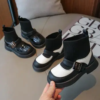 2023 Новые детские ботинки-носочки, зимняя детская спортивная обувь для девочек, повседневные кожаные ботильоны для малышей, нескользящие зимние ботинки, кроссовки