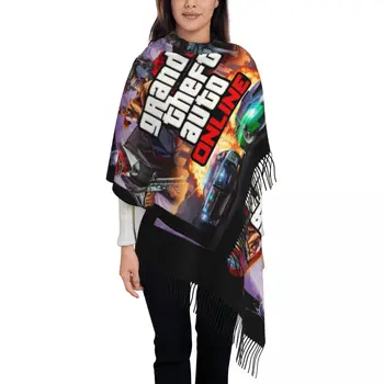 Стильный шарф Grand Theft Auto с кисточками, женская зимняя теплая шаль, женские шарфы для приключенческой игры GTA