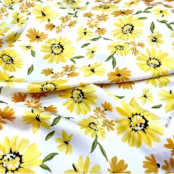 ширина 145 см Модный принт желтой хризантемы Имитирует шелковую атласную ткань для женского платья, блузки, брюк, ткани для шитья своими руками