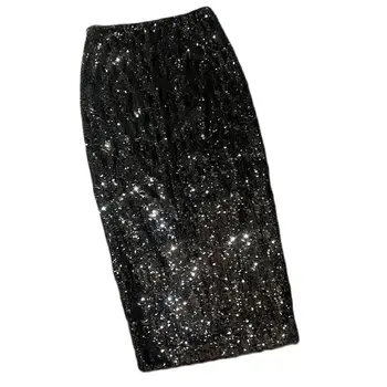 Новая черная бархатная юбка с блестками, женская мода 23 Ранней осени, Элегантная, Тонкая, с высокой талией, Юбки Galactic System