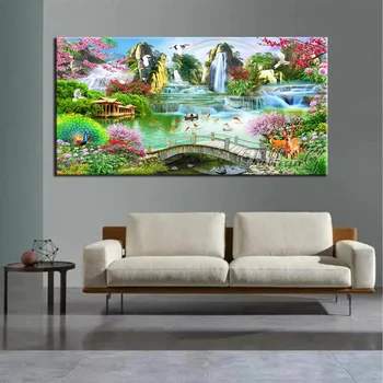 Алмазная живопись FULLCANG Diy 2023 Новинка, радужный пейзаж Страны чудес, мозаичная картина с вышивкой стразами большого размера, FG1834