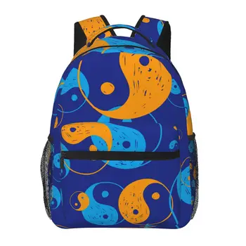 Женский рюкзак Yin Yang с желто-синим узором, Модная сумка для женщин, Мужская Школьная сумка, Сумка для книг, Mochila