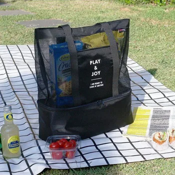 Женская сетчатая прозрачная сумка большой емкости, двухслойная, сохраняющая тепло, Большие пляжные сумки для пикника, маленькие сумки-тоут для женщин