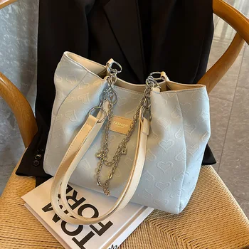 Женские сумки-тоутеры большой вместимости, дизайнерская мода 2023 года, жаккардовое переплетение Love Heart, сумки через плечо для пригородных поездок, женские сумки-цепочки для покупок