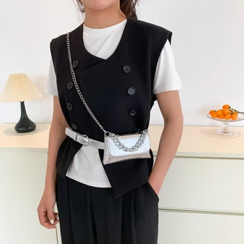 Женская поясная сумка из кожи с принтом Крокодила, сумка через плечо в стиле панк, винтажная сумка на цепочке, уличный локомотивный клатч.