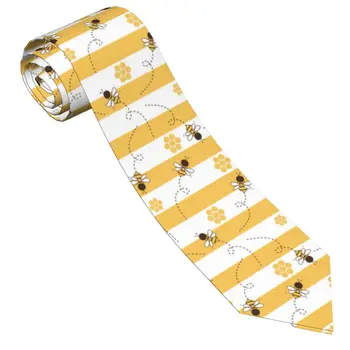 Галстуки в желто-белую полоску с изображением пчел, Мужские Женские галстуки из полиэстера 8 см, мужские Тонкие Широкие рубашки, Аксессуары