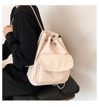 Kpop, нейлоновый женский рюкзак, модная сумка-ведро на цепочке, маленькие дорожные женские рюкзаки, рюкзак, дневной рюкзак, черный, белый, мягкая обложка