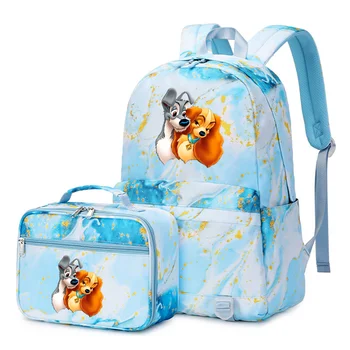 Рюкзак Disney Lady and the Tramp для детей, школьный рюкзак с коробкой для ланча, набор сумок для книг для мальчиков и девочек, Детская школьная сумка Mochilas