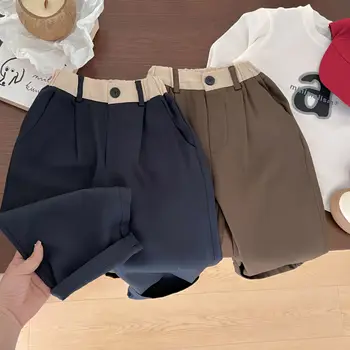 Повседневные костюмные брюки для мальчиков 2023, Новое поступление, Детская осенняя одежда, Кофейно-темно-синие брюки в Корейском стиле, милые Детские брюки