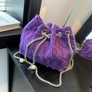 Роскошная фиолетовая холщовая сумка через плечо для женщин, Брендовая дизайнерская сумка и портмоне 2023, новая сумка-ведро через плечо, Мини-маленькие сумки