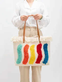 Европейская и американская модная нишевая дизайнерская высококачественная сумка-тоут большой емкости для пригородных поездок, холщовая сумка, портативная сумка через плечо, сумка-тоут