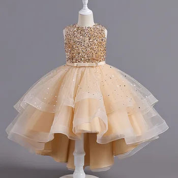 Детское свадебное платье принцессы с блестками для девочек, Рождественская вечеринка, платье с цветочным шлейфом для детей-подростков, элегантные платья для детей от 3 до 15 лет