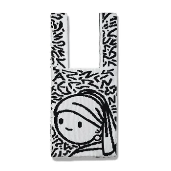Женский крючком вязаный пряжи девушка с жемчужной сережкой сумка подросток зима модули модный винтажный жилет в форме открытого торгового тотализатор