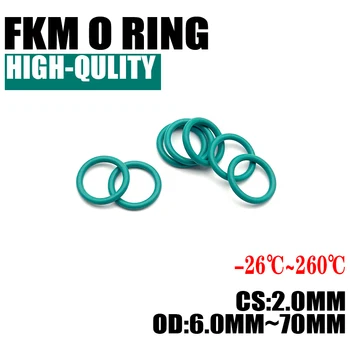 20шт зеленого цвета Уплотнительное кольцо из фторкаучука FKM CS 2 мм OD 6 мм ~ 70 мм Уплотнительная прокладка Изоляция Масло Высокая Термостойкость Зеленый