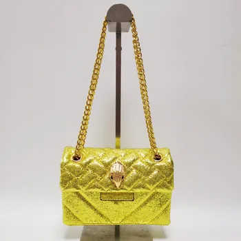 Летняя мини-женская сумка с блестящими блестками золотистого цвета, модная стеганая сумка через плечо с блестящими пайетками.