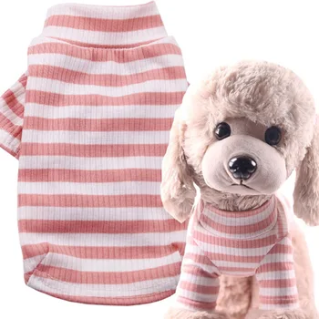 Весенняя рубашка в полоску для собак, Хлопчатобумажная трикотажная футболка, вязаный свитер с милым щенком и котенком, Дышащая одежда для домашних животных, комбинезоны для кошек