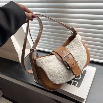 Женская сумка в стиле ретро с высококачественной строчкой, плюшевая сумка через плечо, нишевый дизайн, Новые зимние модные сумки через плечо, кошелек