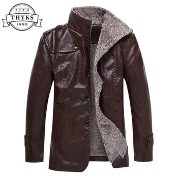 Повседневная флисовая кожаная куртка, мужская шерстяная утепленная куртка из искусственной кожи с воротником-стойкой, винтажное кожаное пальто в гонконгском стиле, Зима