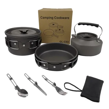 Портативный набор посуды для кемпинга на открытом воздухе, складная плита, чайник и кофеварка, на 2-3 персоны, A771