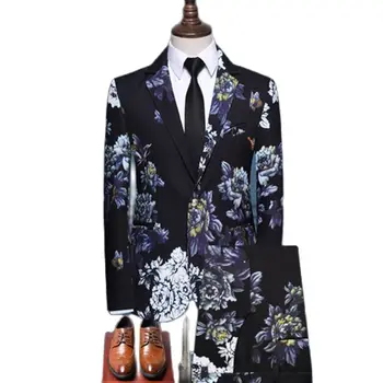 (Куртки + Брюки) Мужской деловой костюм из высококачественного чистого хлопка/Мужское тонкое Свадебное платье жениха с принтом, Мужские Блейзеры для отдыха S-3XL