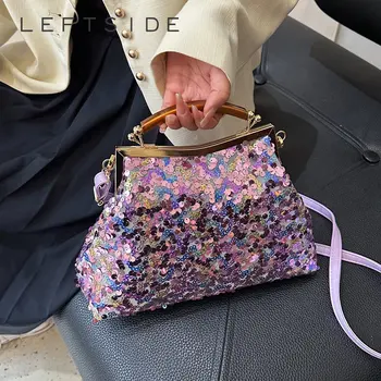 Женские сумки через плечо с пайетками в китайском стиле LEFTSIDE 2023, роскошные дизайнерские сумки и кошельки для вечеринок, трендовая цепочка Cluth