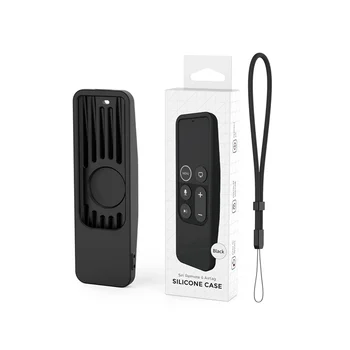 Для Apple TV 2017 HD/4K Siri Remote TV Чехол Siri Remote 1-го поколения с Держателем для AirTag, Противоскользящий силиконовый чехол, черный