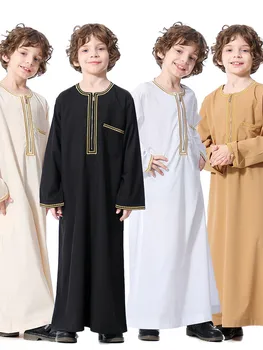 Мусульманский Арабский Детский Свободный Халат Abaya Ropa Hombre Для Ближневосточной Молодежи С Вышивкой Для Мальчиков, Мусульманский Халат Kebayas Mrocco, Исламская Одежда