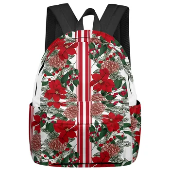 Рождественский рюкзак с сосновыми иголками Poinsettia, школьные сумки для подростков, студенческая сумка для ноутбука, женский повседневный рюкзак для путешествий