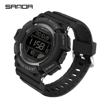 SANDA Outdoor Sport Watch Мужские Многофункциональные часы с 5-дюймовым водонепроницаемым искусственным ремешком и светодиодным дисплеем, цифровые часы Chrono Reloj Hombre 2106