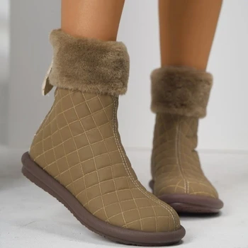 Толстые теплые ботинки Martin для девочек из искусственной кожи, плюшевые зимние ботинки для студенток колледжа, модная зимняя хлопковая обувь в клетку, обувь