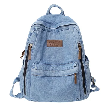 Модный джинсовый женский рюкзак с несколькими карманами, мужской Женский рюкзак для ноутбука, студенческая школьная сумка для модной крутой девушки, кавайная дорожная студенческая школьная сумка