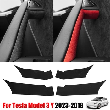 Для Tesla Модель 3 Y 2023-2018 Внутренняя Ручка Двери Автомобиля Декоративная Накладка Наклейка Из Алькантары Защитная Крышка Салона 2022 2021 2020