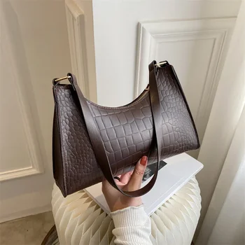 2022 Новая популярная женская сумка с крокодиловым узором Модные сумки через плечо из искусственной кожи с модной текстурой на молнии Роскошные сумки для женщин