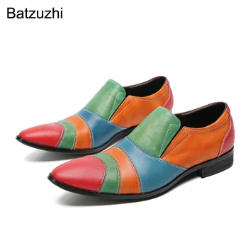 Batzuzhi/ Роскошная Мужская обувь Итальянского типа, слипоны, раздельные вечерние модельные туфли из натуральной кожи, Мужские деловые/вечерние туфли, Мужские!