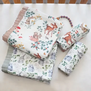 6-Слойное детское бамбуковое Хлопчатобумажное полотенце с принтом, Марлевое одеяло для объятий, Банное полотенце для новорожденных, одеяло для кондиционера, одеяло класса А