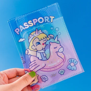 Мультяшный прозрачный ПВХ держатель для паспорта Для девочек, милая обложка для паспорта, зажим для авиабилета, удостоверение личности, держатель банковской карты