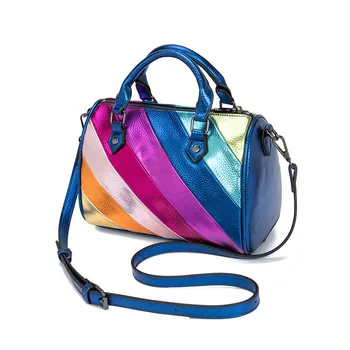 Модная женская сумка контрастных цветов, женская лоскутная радужная сумка для взрослых девочек, сумка через плечо из искусственной кожи, сумка через плечо, женская сумка