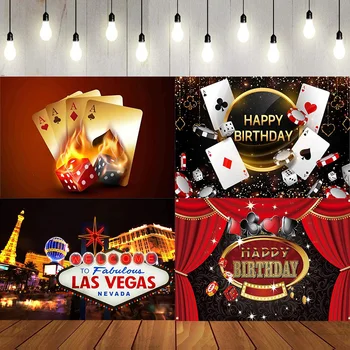 Фон для фотосъемки вечеринки с Днем рождения в казино Лас-Вегаса, Ночь Казино, Фон для мужчин, Кости, украшения для баннеров, Фото плаката