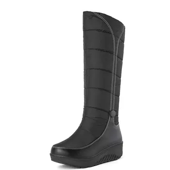 ASILETO/ Женские зимние ботинки с круглым носком на толстом каблуке 4,5 см, без шнуровки, теплые водонепроницаемые женские ботильоны до колена, Большие размеры 42 43 44