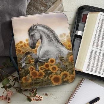 Женский кожаный чехол для Библии, модная сумочка с рисунком бегущей лошади, Портативная книга для изучения христианства, Священные ящики для хранения